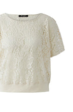 Cream Crochet Short Sleeved Top