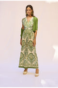 Green and Blue Bold Print Silk Touch Jersey Maxi Dress