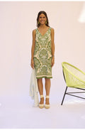 Green and Blue Bold Print Sleeveless Dress
