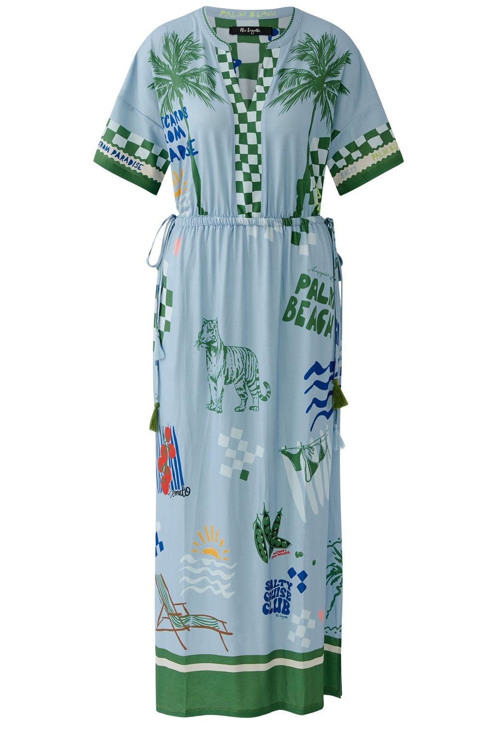 Light Blue and Green Heartbreak Hotel Jersey Maxi Dress