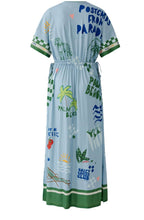 Light Blue and Green Heartbreak Hotel Jersey Maxi Dress