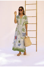 Light Blue and Green Heartbreak Hotel Jersey Maxi Dress
