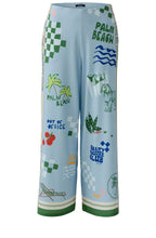 Light Blue and Green Palm Beach Cropped Jersey Trousers