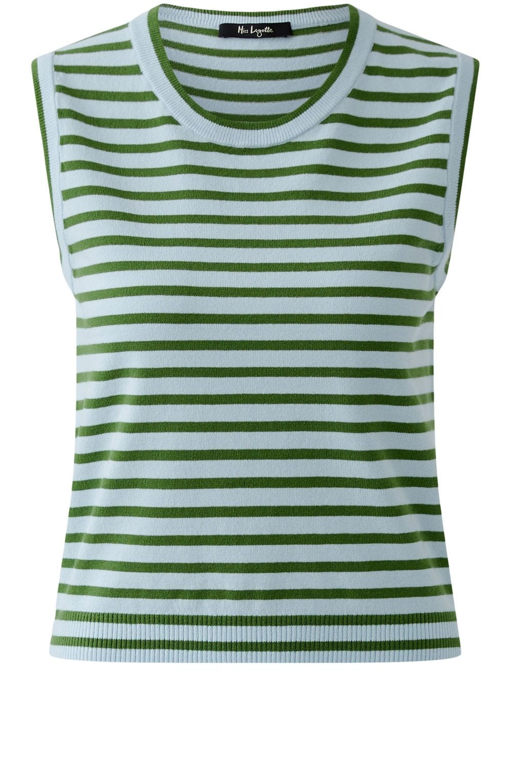 Light Blue and Green Striped Fine Knit Vest Top