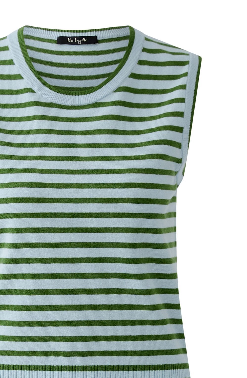 Light Blue and Green Striped Fine Knit Vest Top