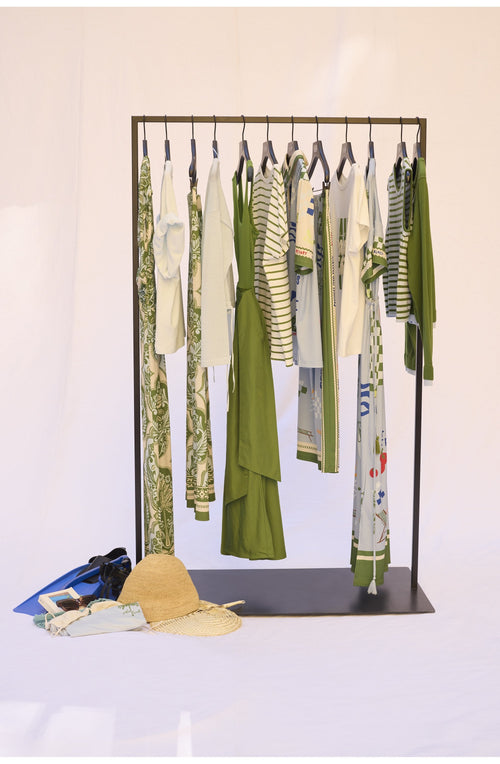 Light Blue and Green Striped Fine Knit Vest Top