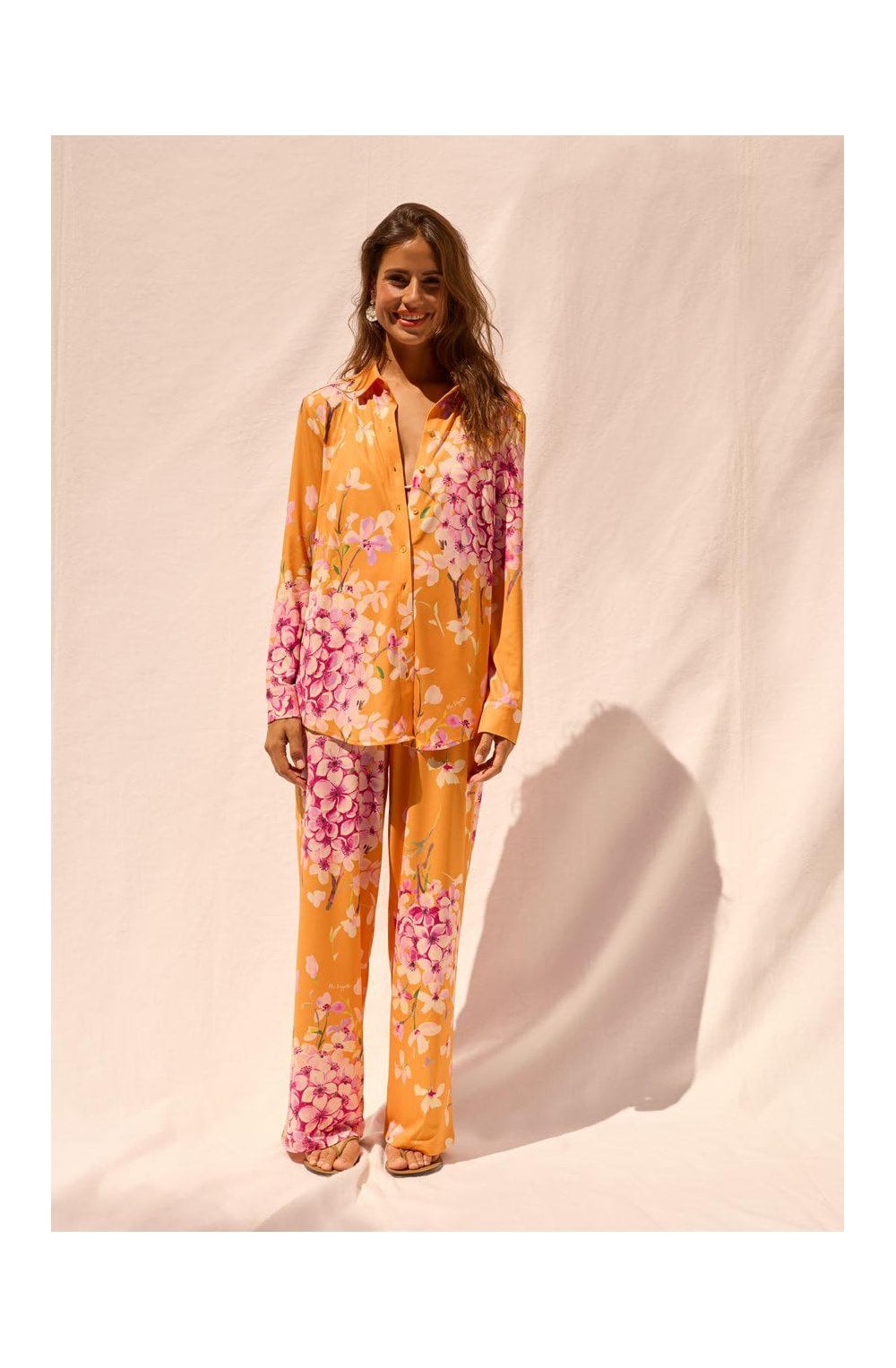 Orange Floral Print Silk Touch Jersey Trousers