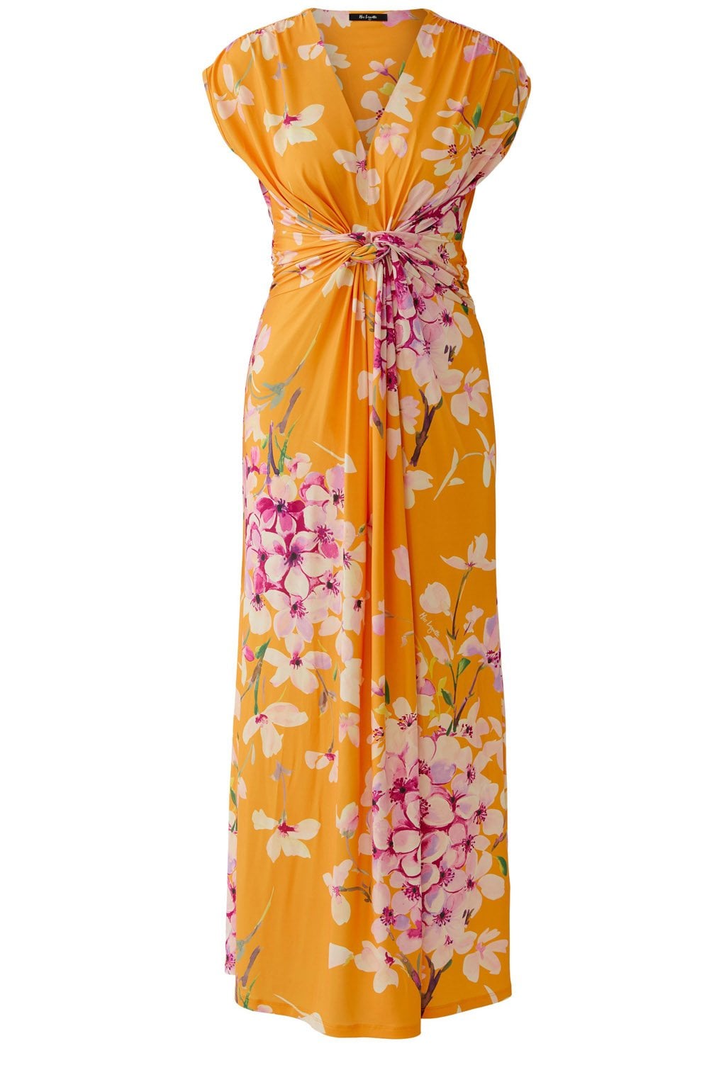 Orange Red Floral Jersey Maxi Dress