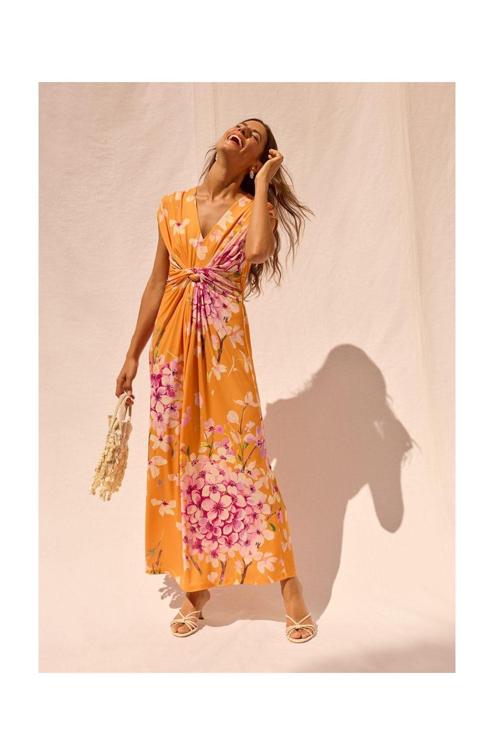 Orange Red Floral Jersey Maxi Dress