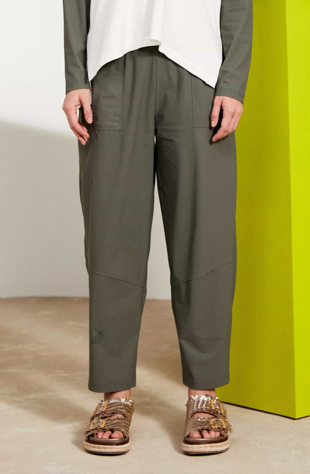 Army Green Loose Fit Tapered Trousers