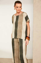Army Green Striped Oversized Top