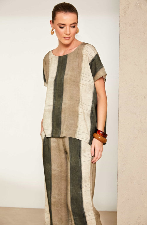 Army Green Striped Oversized Top