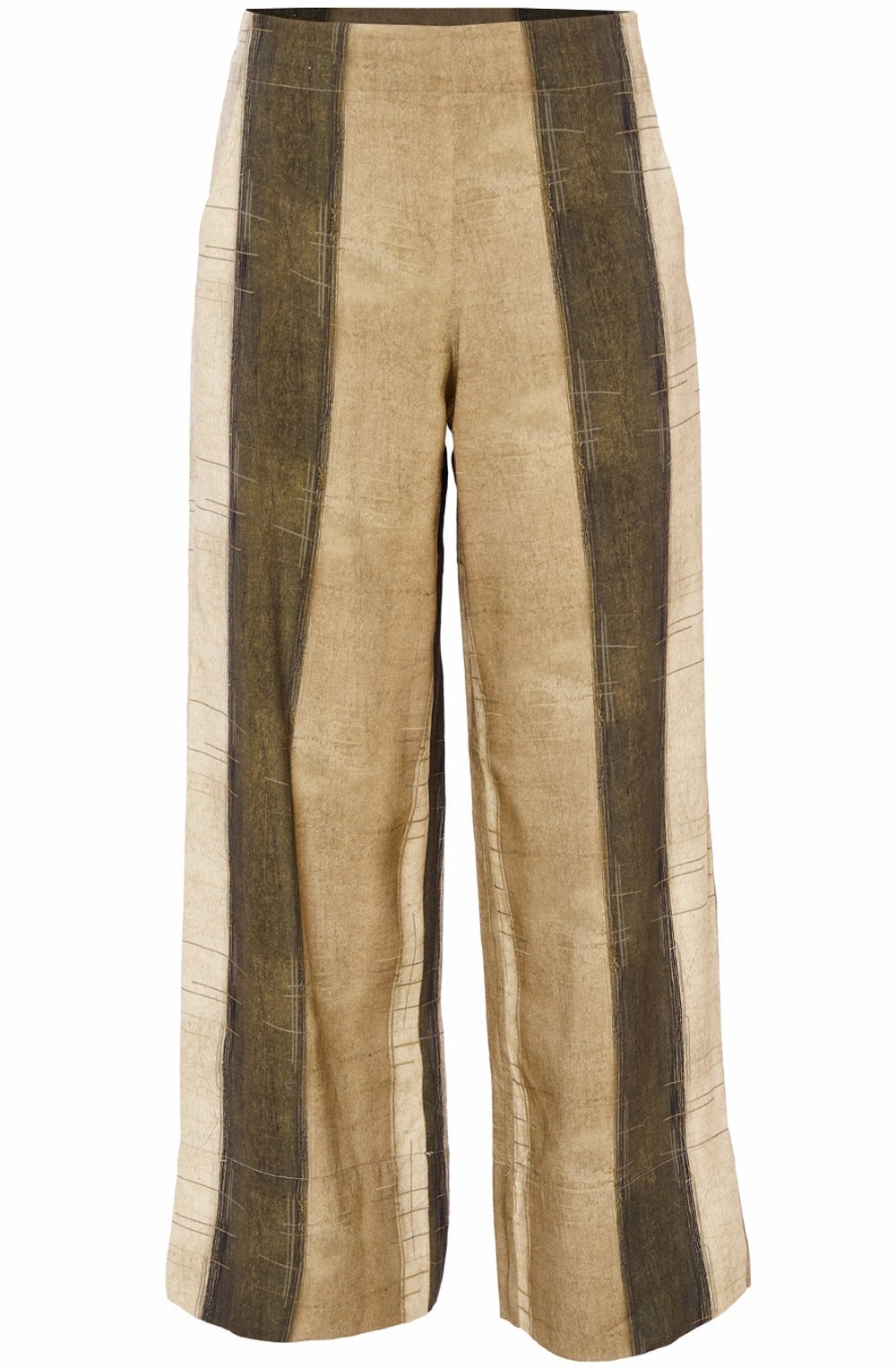 Army Green Striped Wide Ankle Length Trousers