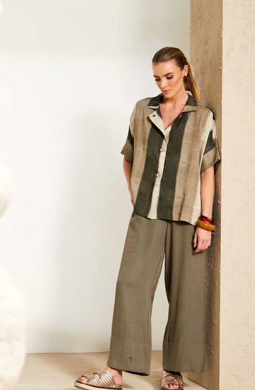 Army Green Wide Leg Ankle Length Trousers