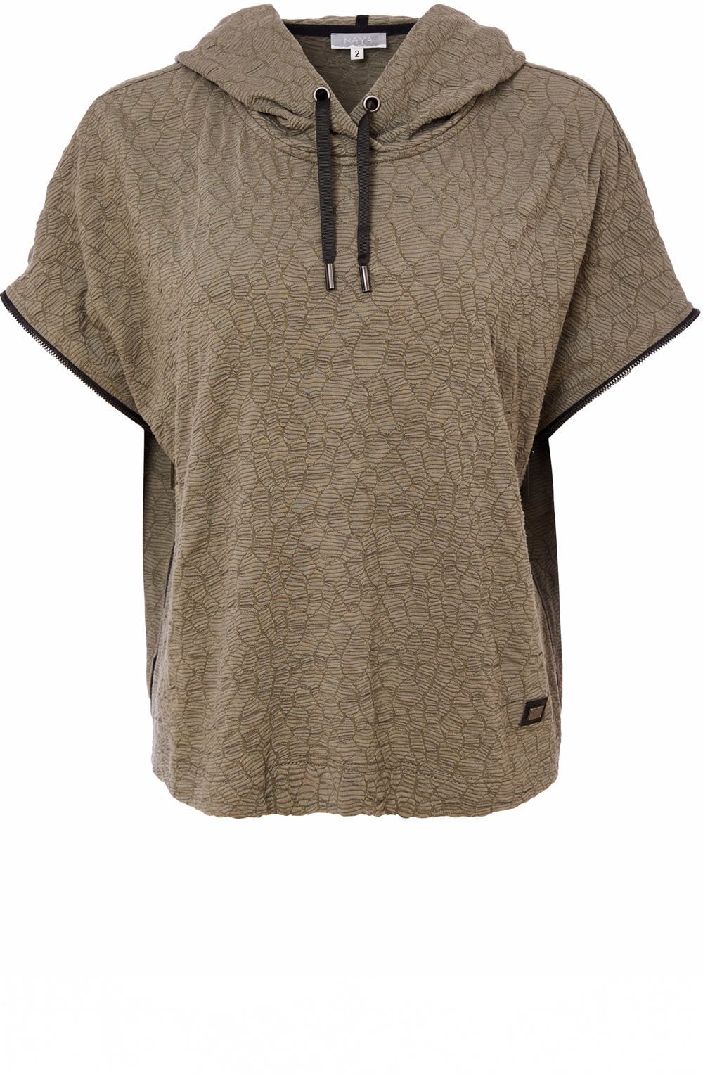 Army Green Zip Detail Hooded Top