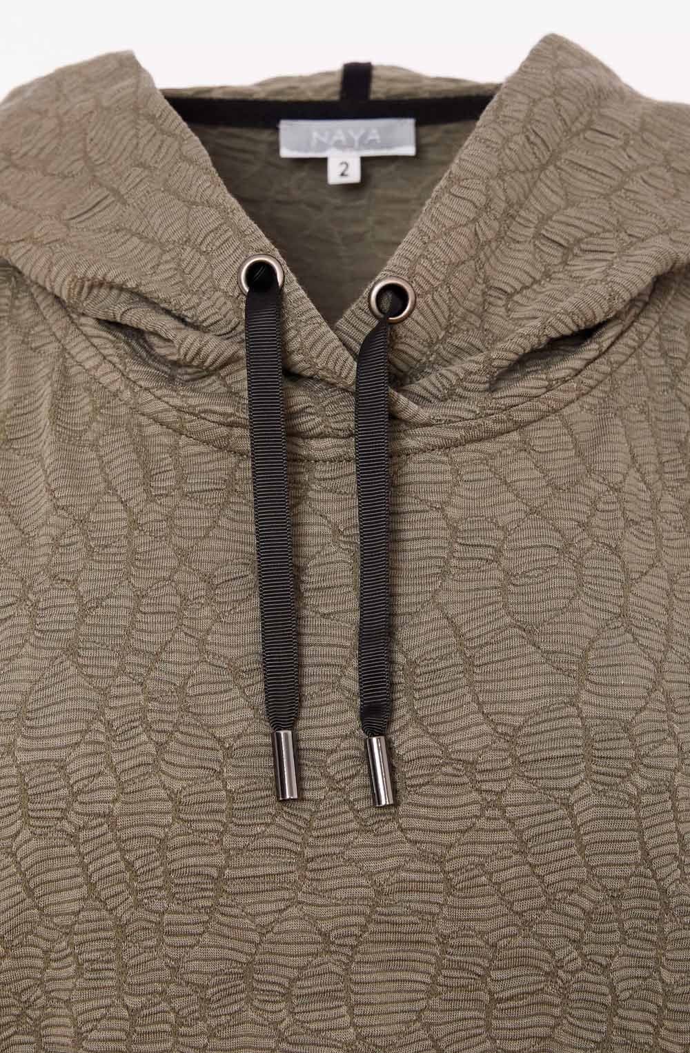 Army Green Zip Detail Hooded Top