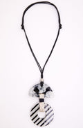 Black and Cream Striped Disc Necklace