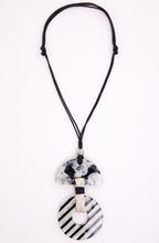 Black and Cream Striped Disc Necklace