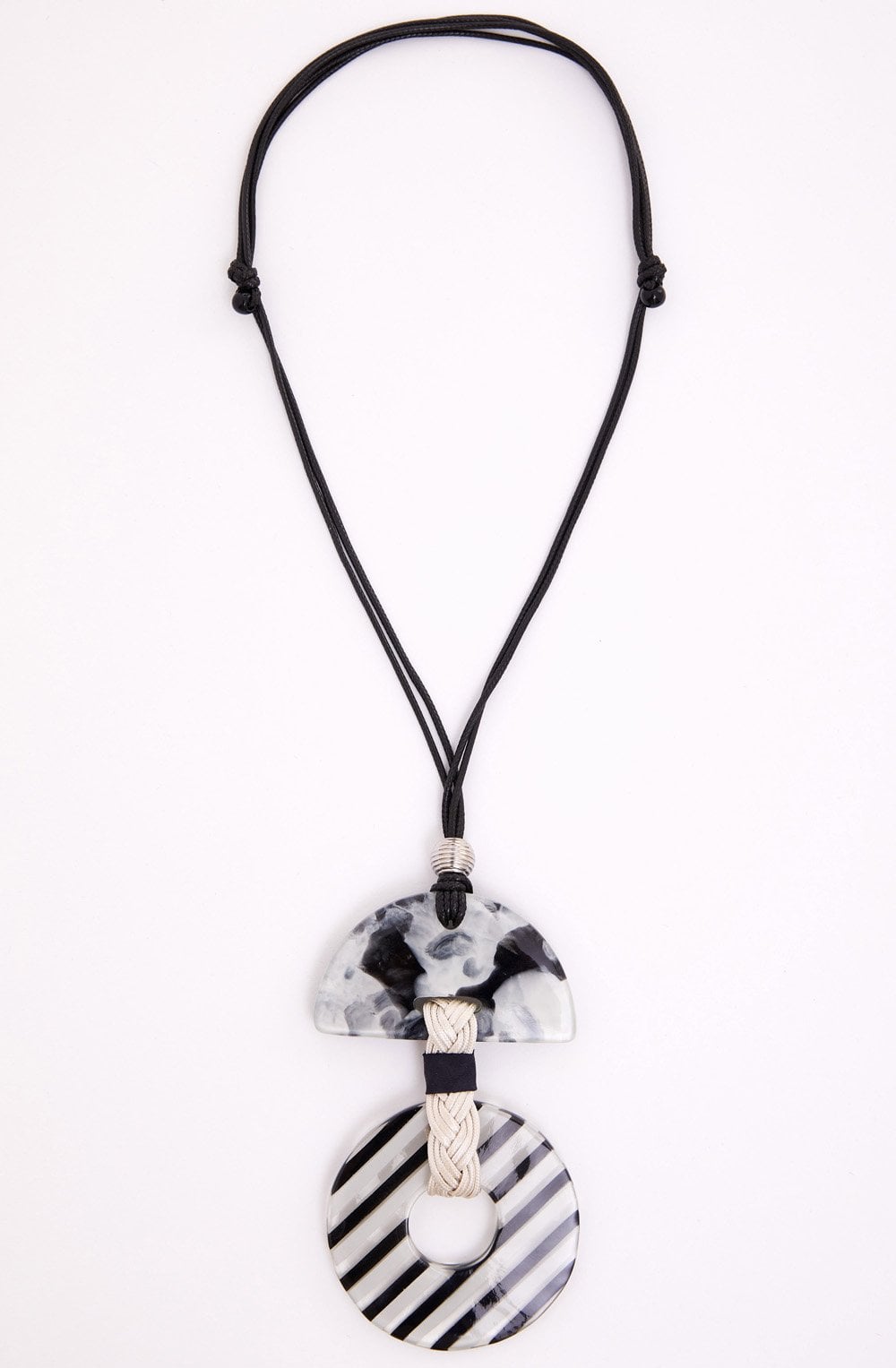 Black and Cream Striped Disc Necklace