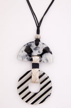 Black and Cream Striped Disc Necklace