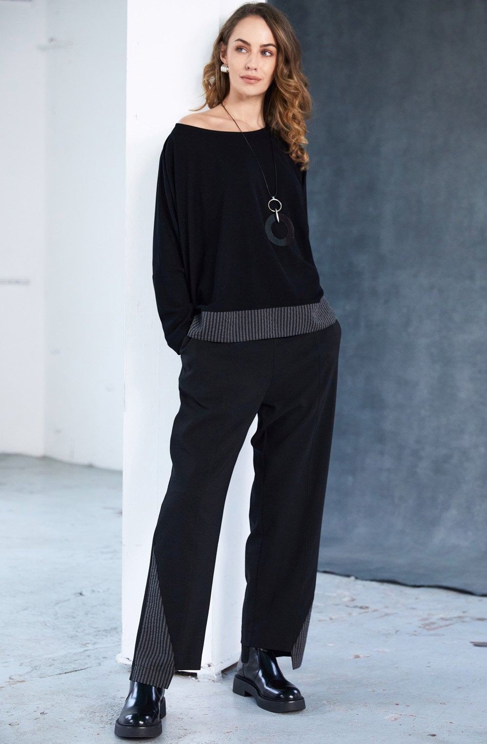 Black and Grey Cut Out Hem Trousers