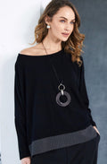 Black and Grey Pinstripe Hem Top