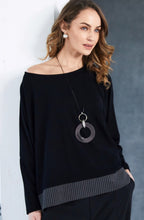 Black and Grey Pinstripe Hem Top