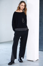 Black and Grey Pinstripe Hem Top