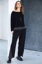 Black and Grey Pinstripe Hem Top