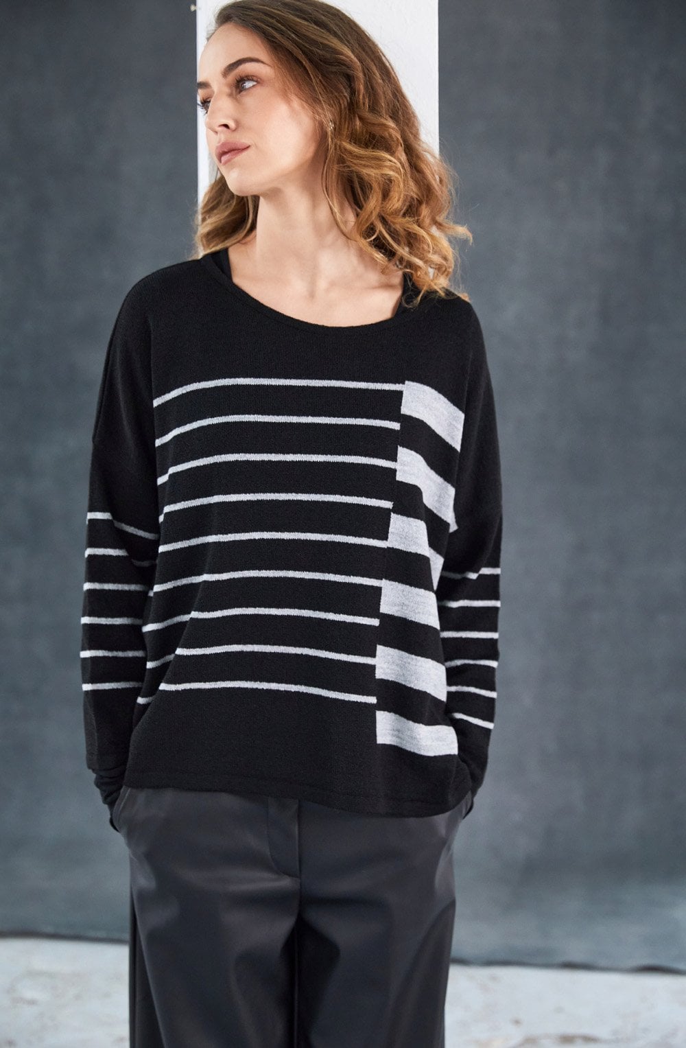 Black and Silver Lightweight Knitted Top