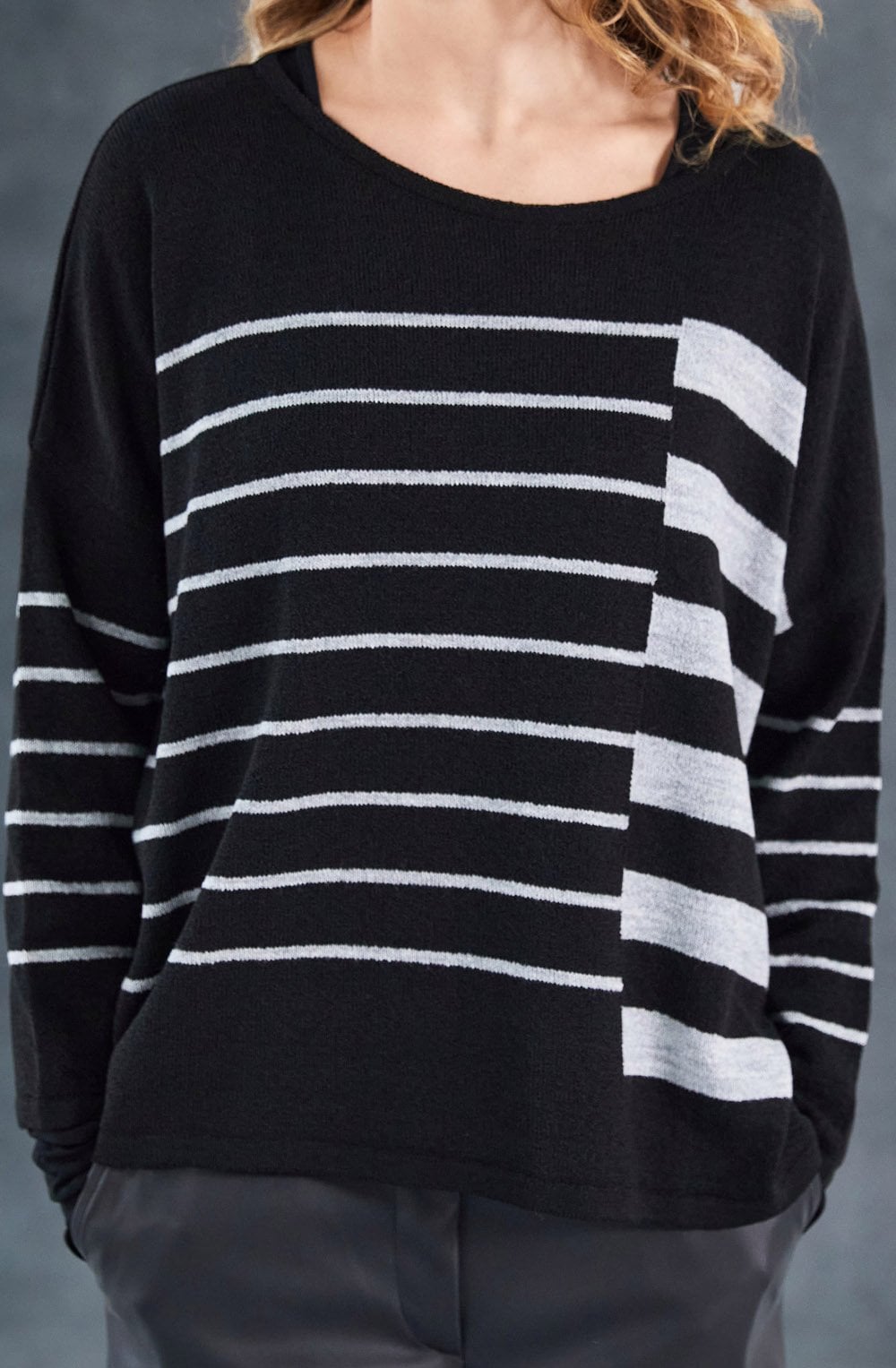 Black and Silver Lightweight Knitted Top