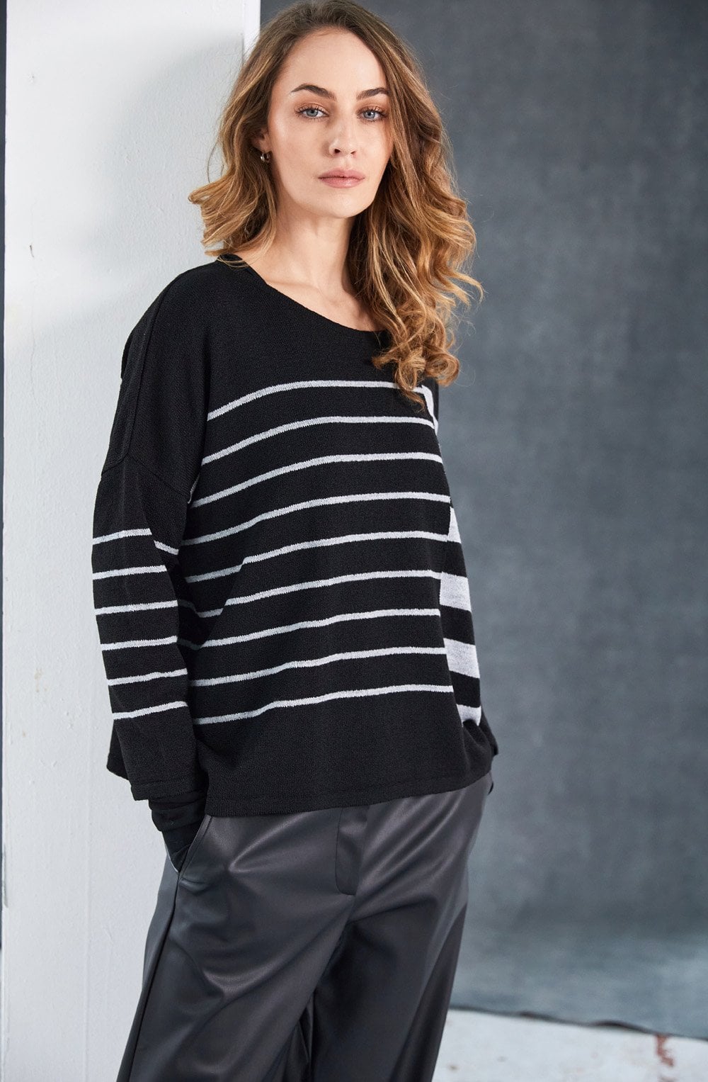 Black and Silver Lightweight Knitted Top
