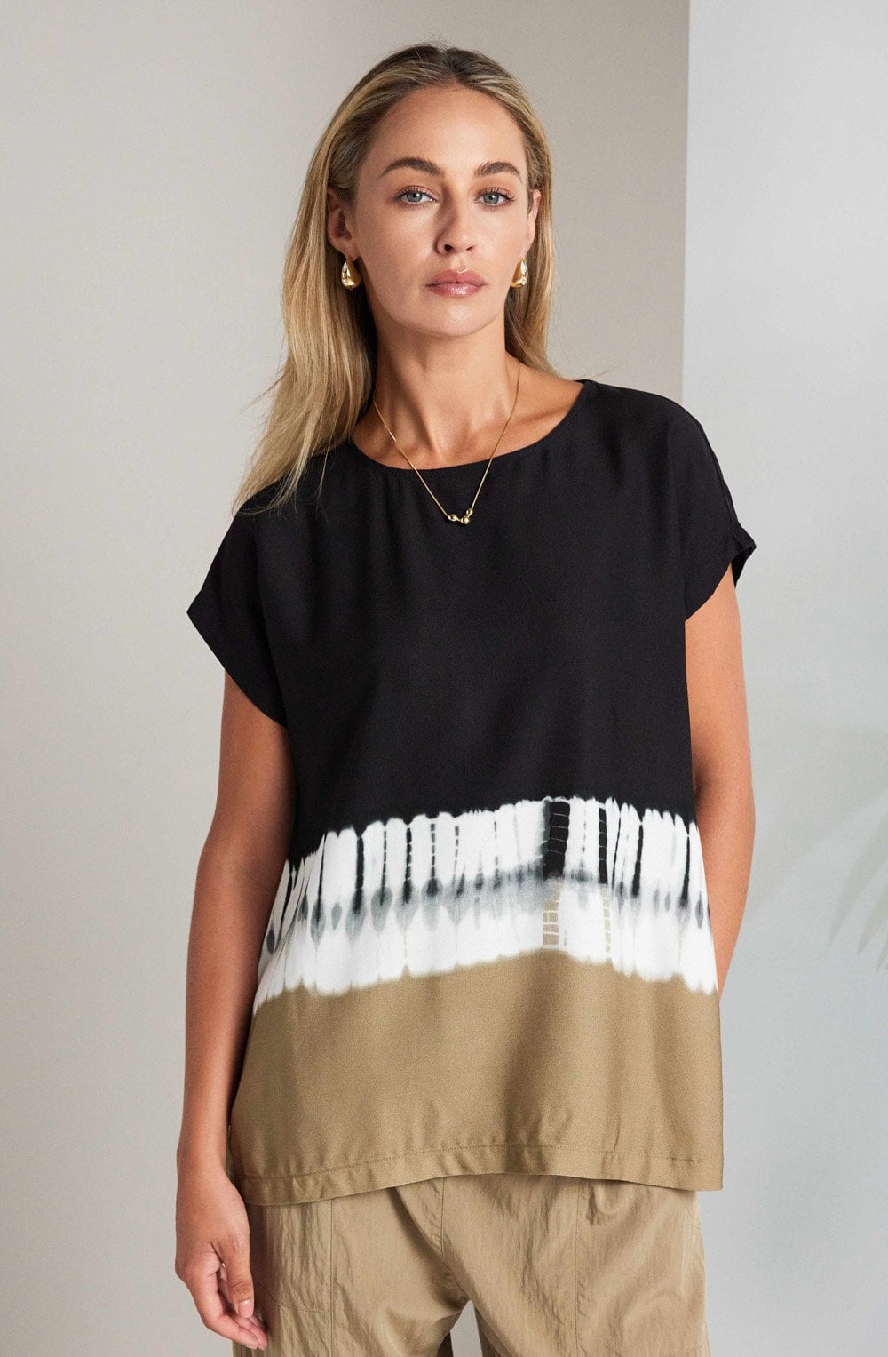 Black and Tan Abstract Print Loose Fit Top