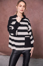 Black and Taupe Striped Funnel Neck Top