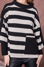Black and Taupe Striped Funnel Neck Top