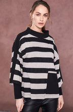Black and Taupe Striped Funnel Neck Top