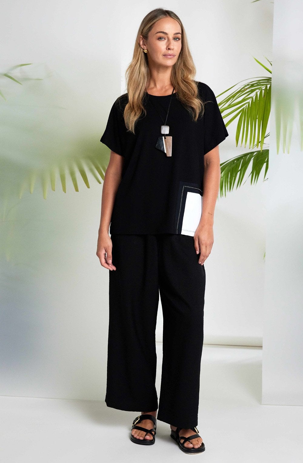 Black and White Contrast Panel Oversized Top
