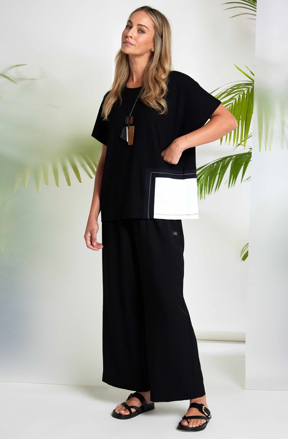 Black and White Contrast Panel Oversized Top