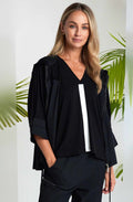 Black and White Contrast Stripe V Neck Top
