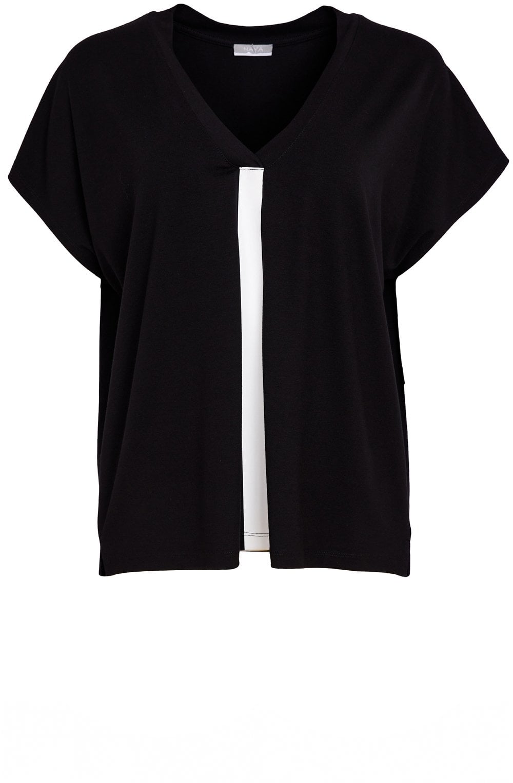 Black and White Contrast Stripe V Neck Top