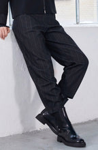 Black and White Herringbone Barrel Trousers