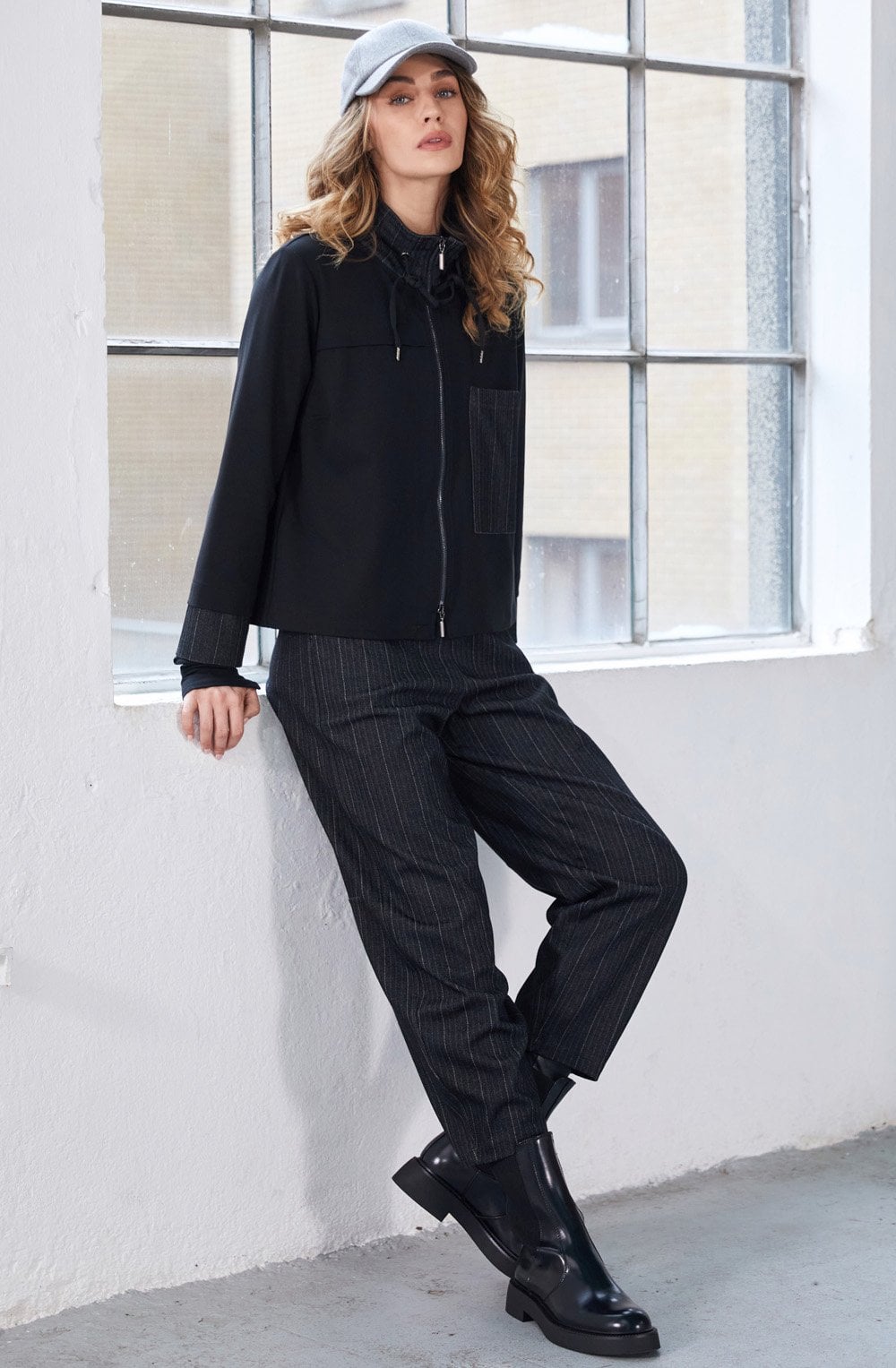 Black and White Herringbone Detail Jersey Jacket