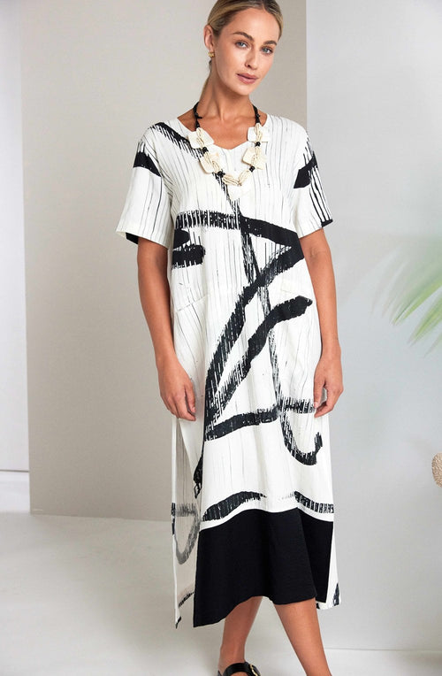 Black Brush Strokes Relaxed Dress