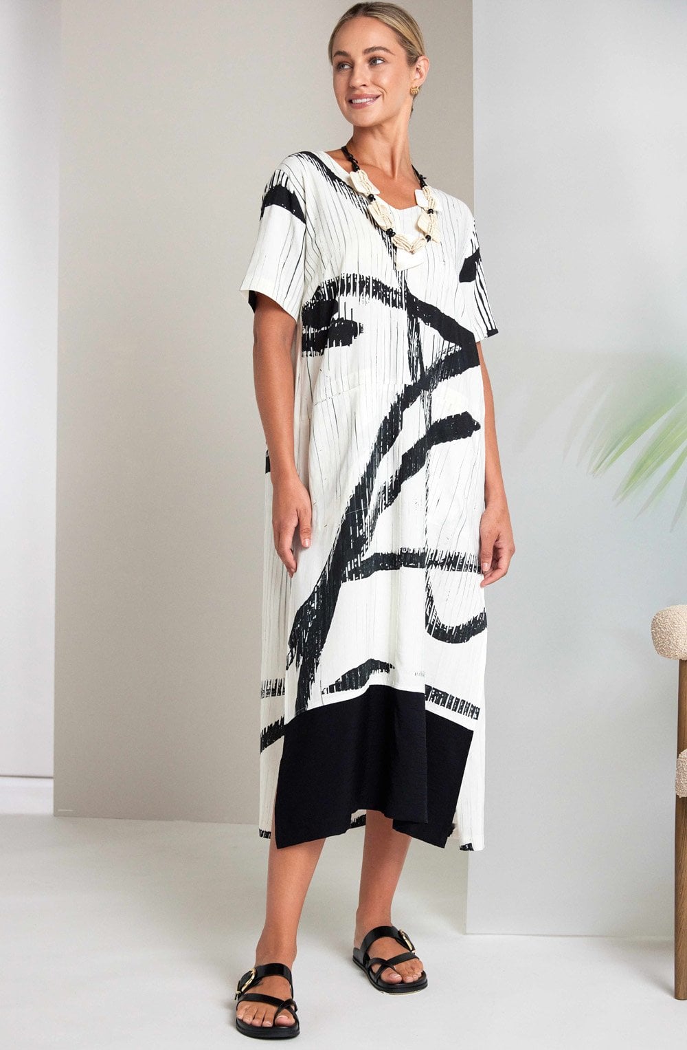 Black Brush Strokes Relaxed Dress