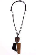Black Cocoa Two Tone Wooden Angular Design Necklace