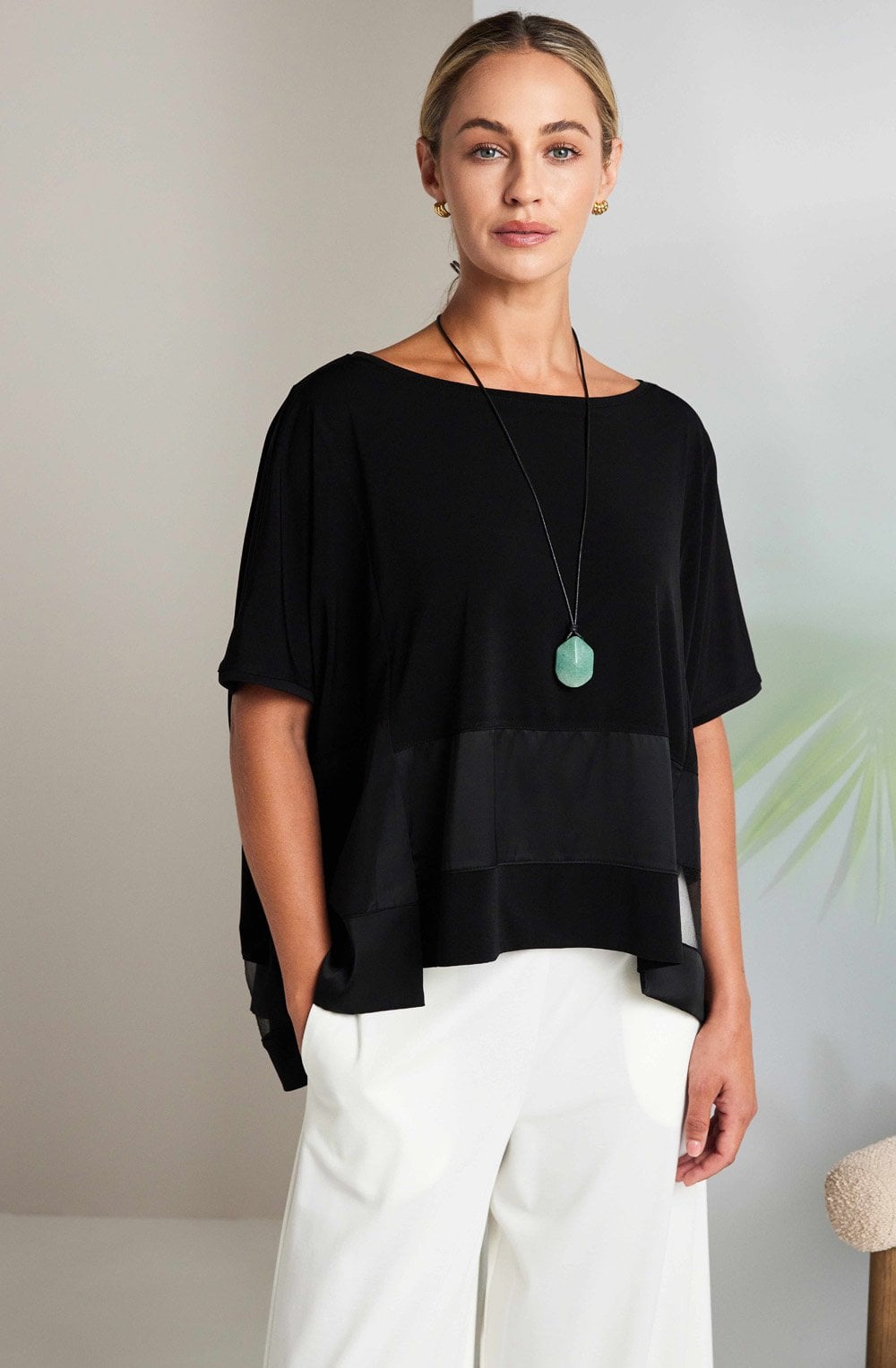 Black Contrast Panels Oversized Top