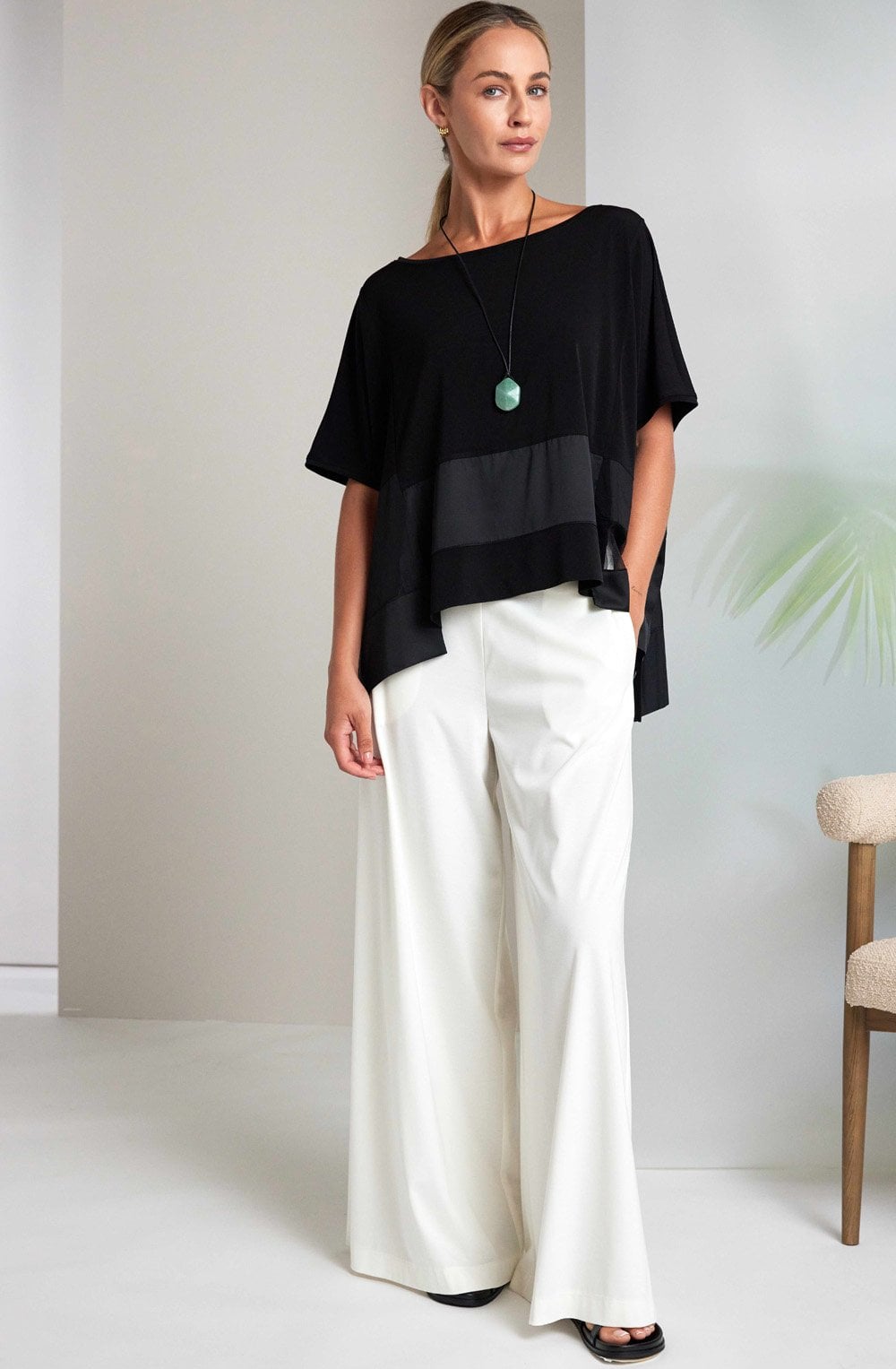 Black Contrast Panels Oversized Top