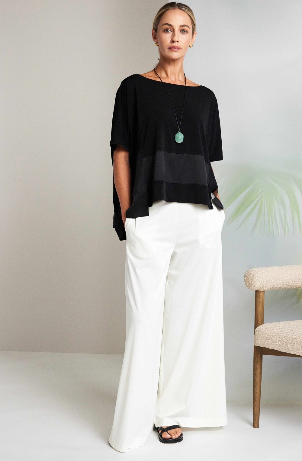 Black Contrast Panels Oversized Top