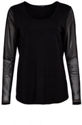 Black Mesh Sleeved Relaxed Top