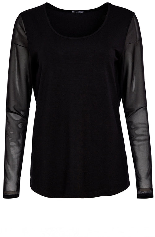 Black Mesh Sleeved Relaxed Top
